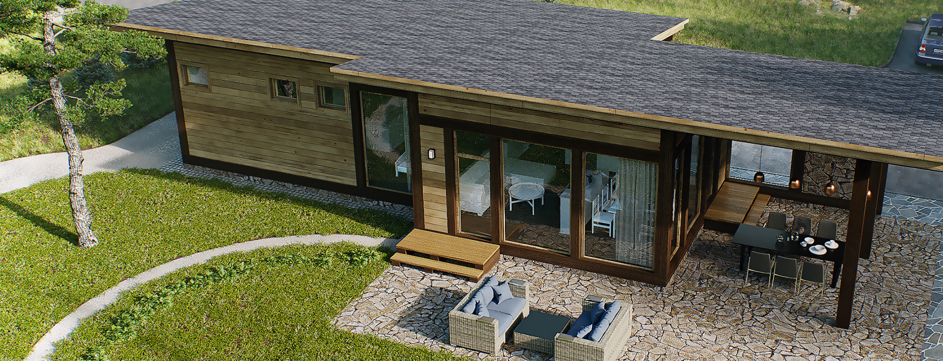 Modern timber house with outdoor living